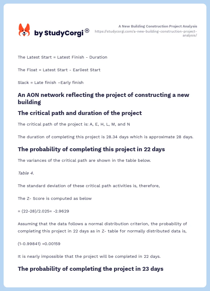 A New Building Construction Project Analysis. Page 2