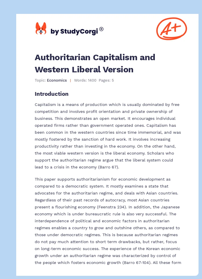Authoritarian Capitalism and Western Liberal Version. Page 1