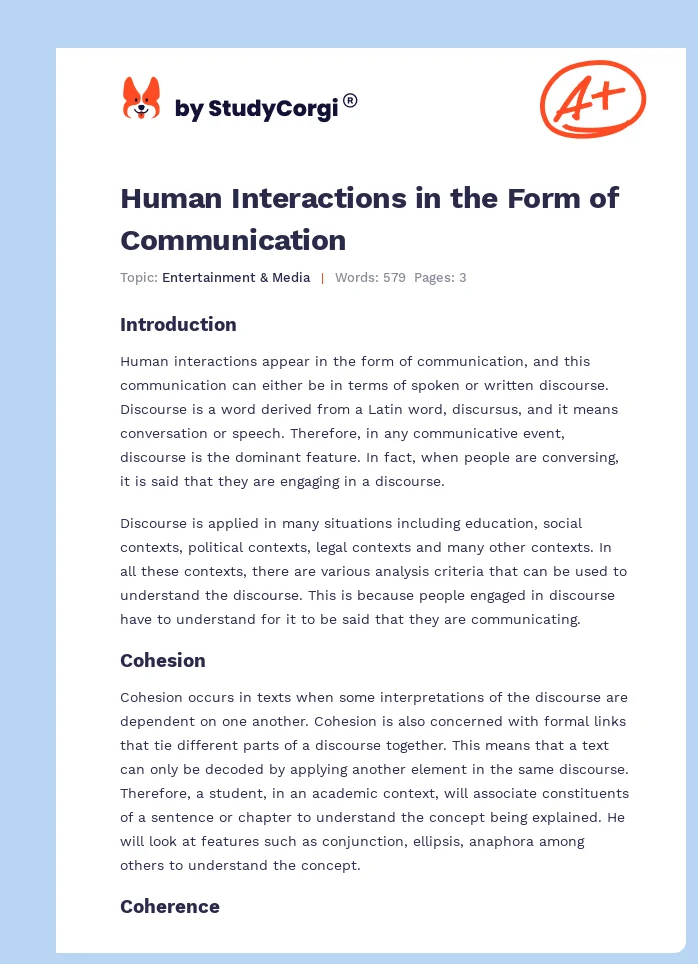 Human Interactions in the Form of Communication. Page 1