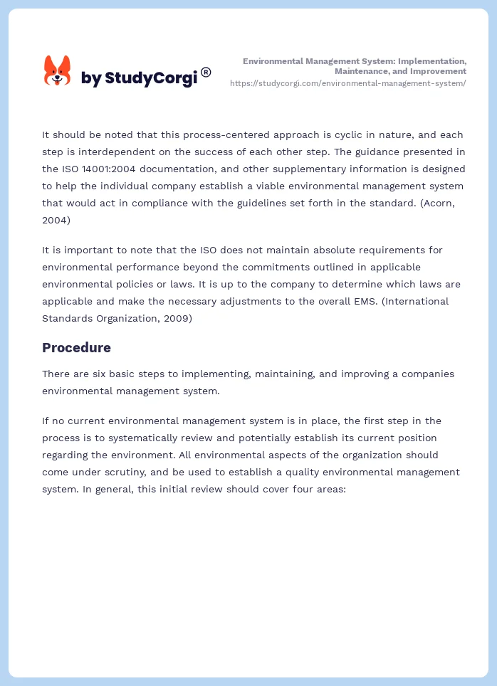 Environmental Management System: Implementation, Maintenance, and Improvement. Page 2