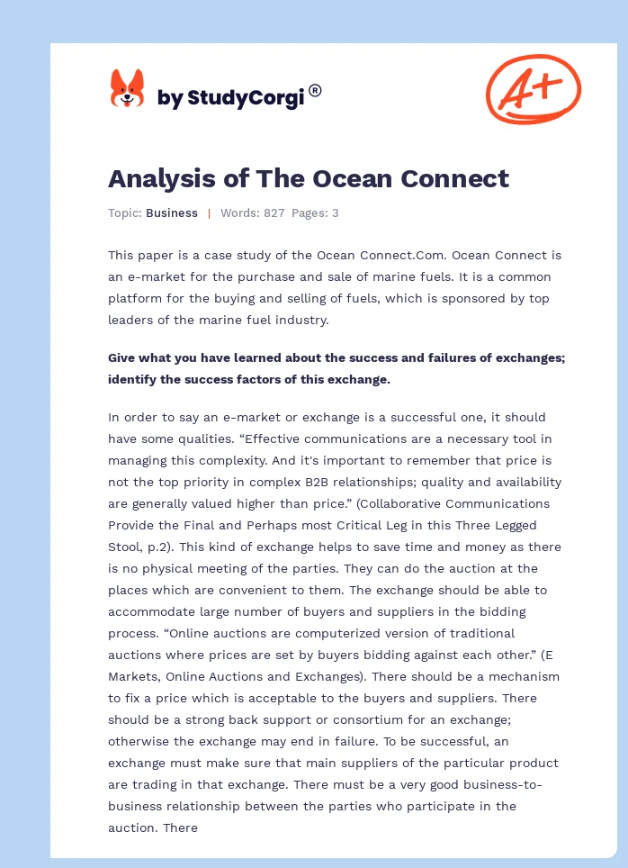 Analysis of The Ocean Connect. Page 1