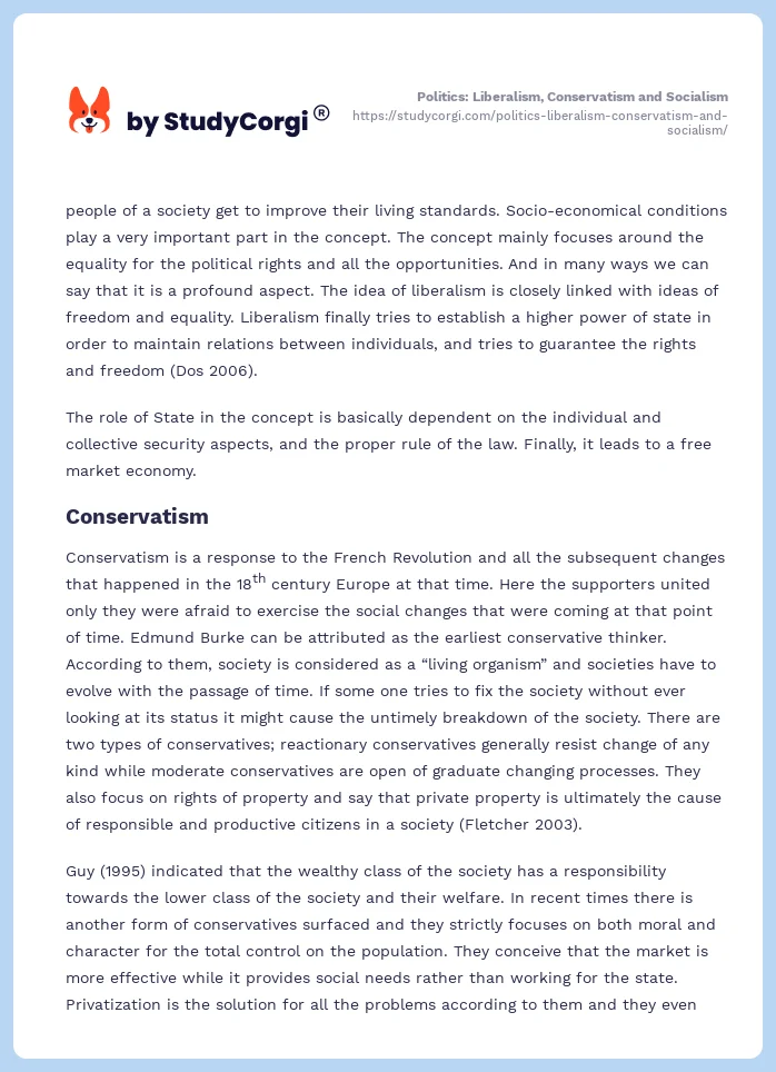 Politics: Liberalism, Conservatism and Socialism. Page 2