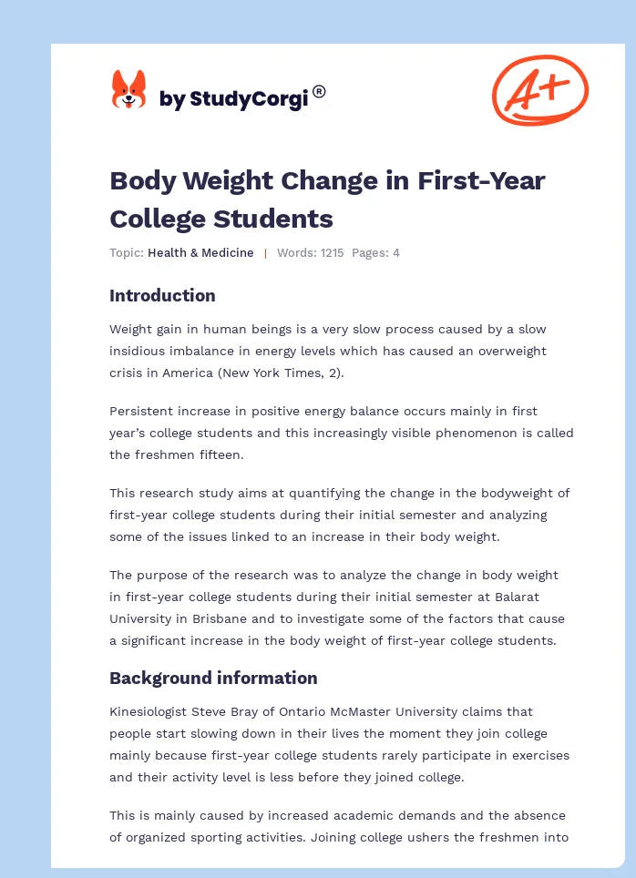 Body Weight Change in First-Year College Students. Page 1