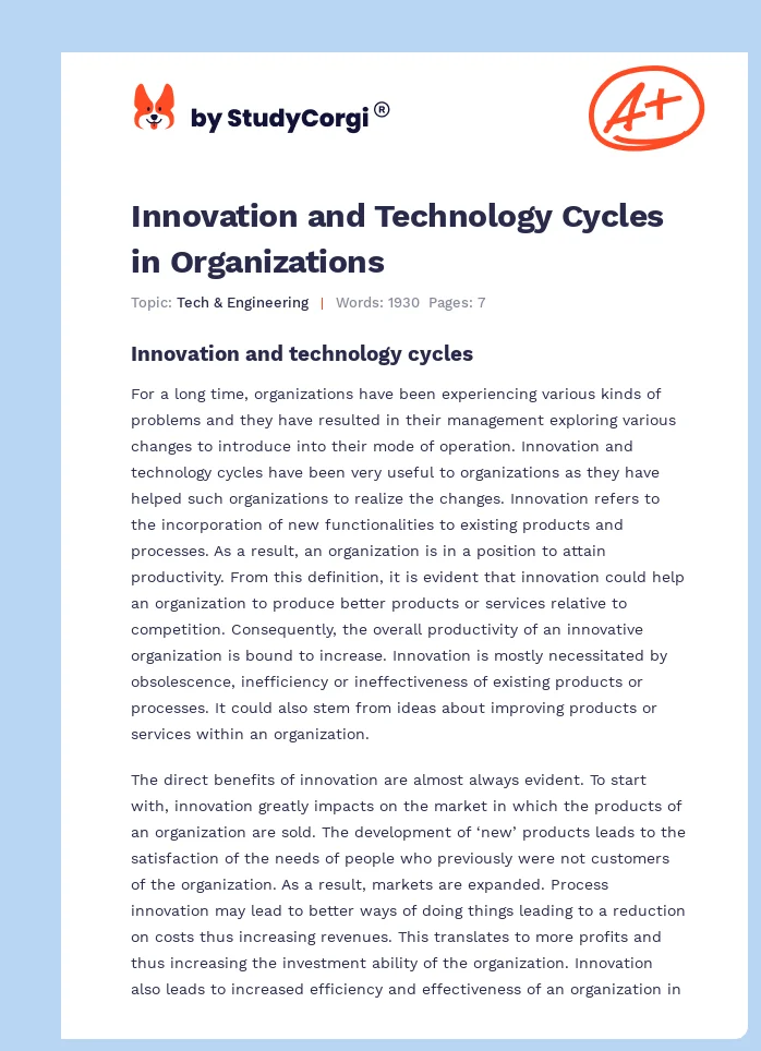 Innovation and Technology Cycles in Organizations. Page 1