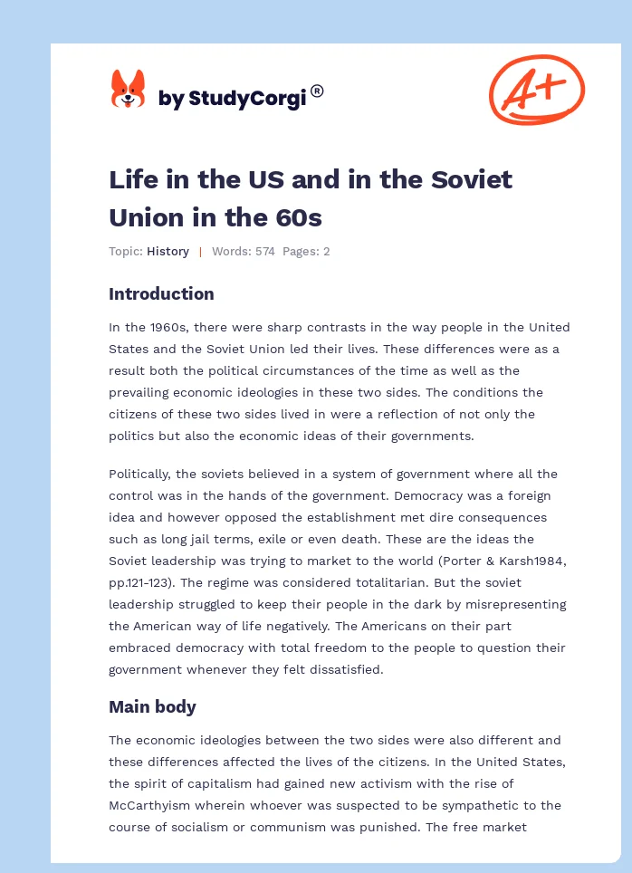 Life in the US and in the Soviet Union in the 60s. Page 1