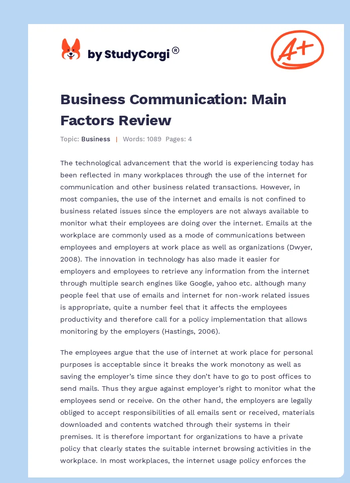 Business Communication: Main Factors Review. Page 1