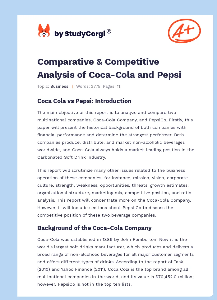 Comparative & Competitive Analysis of Coca-Cola and Pepsi. Page 1