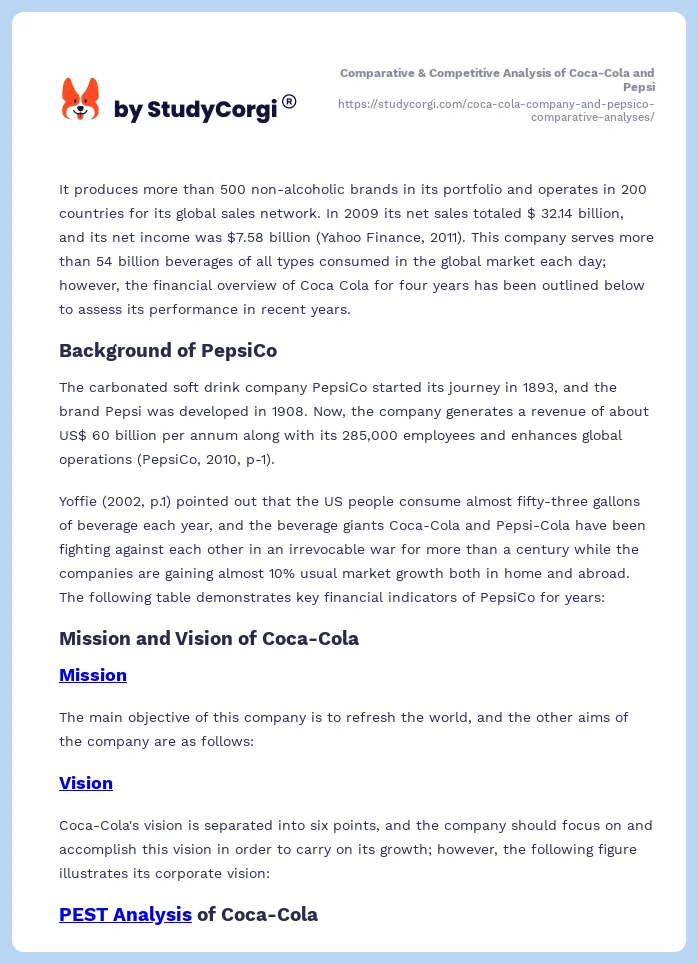 Comparative & Competitive Analysis of Coca-Cola and Pepsi. Page 2