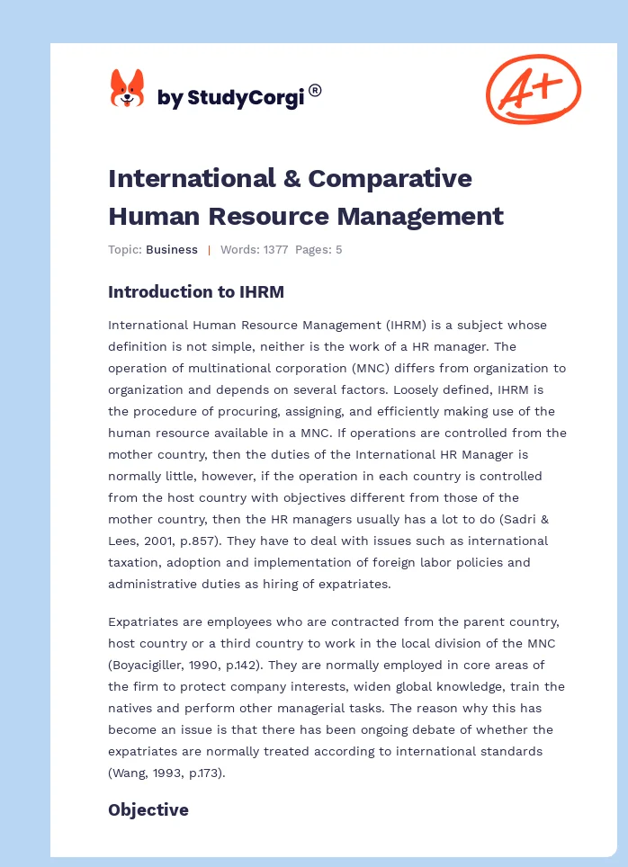 International & Comparative Human Resource Management. Page 1