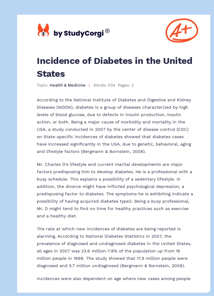 Incidence of Diabetes in the United States. Page 1