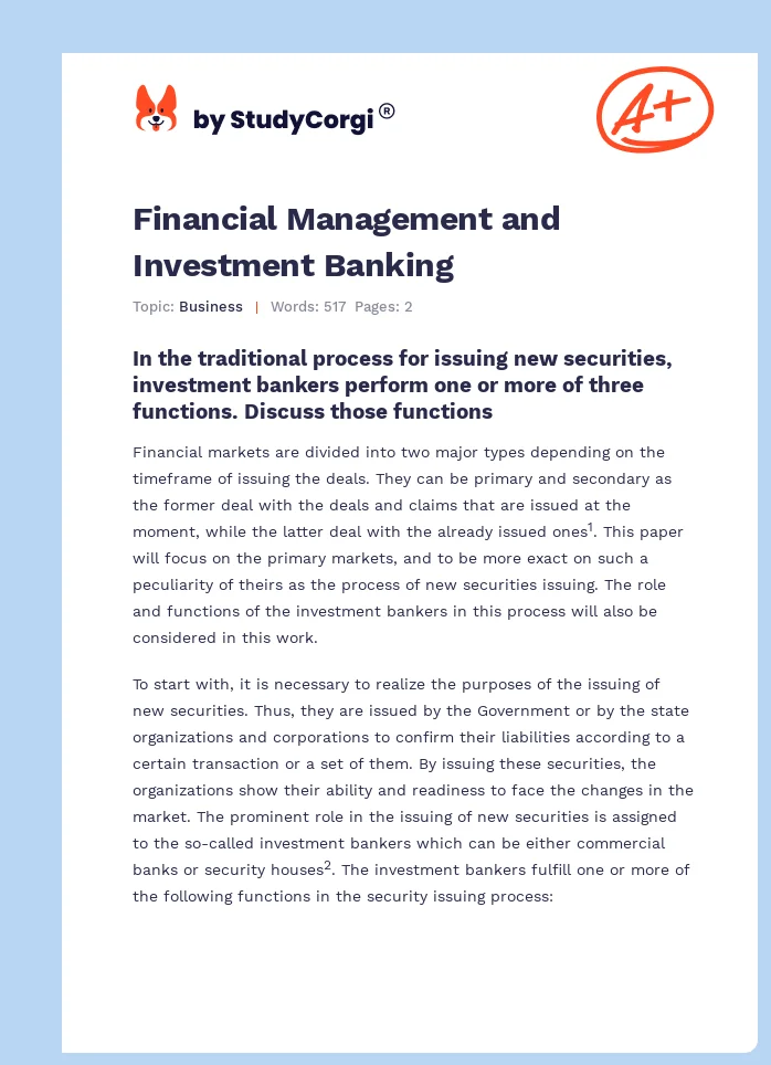 Financial Management and Investment Banking. Page 1