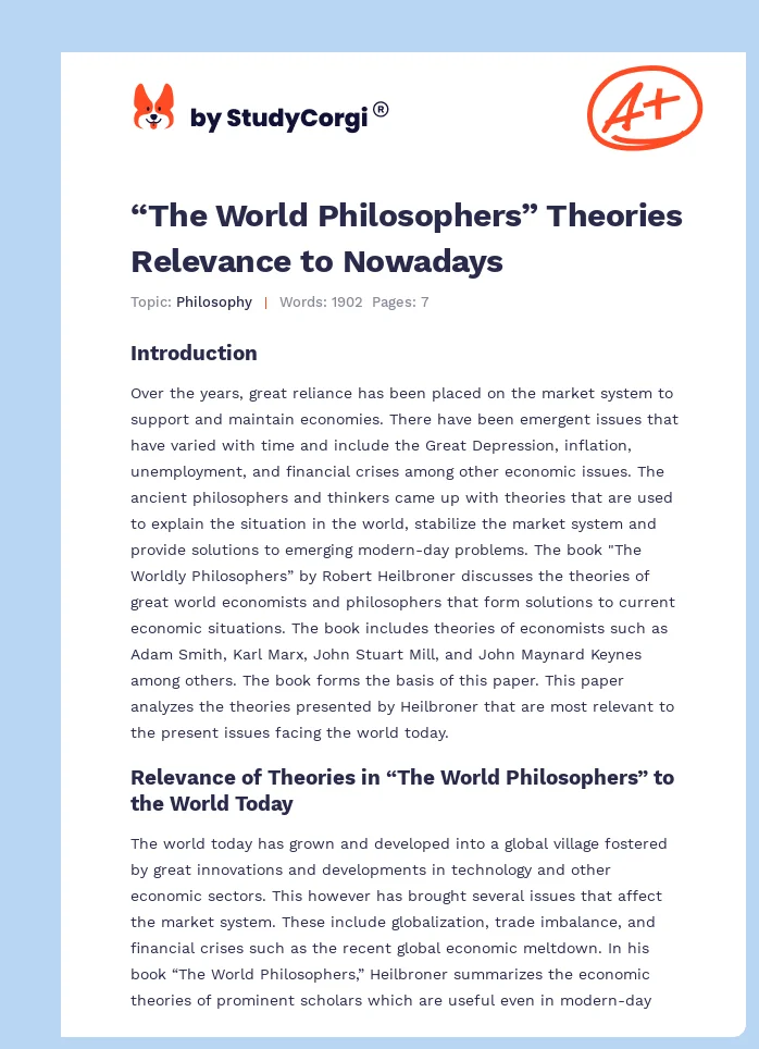 “The World Philosophers” Theories Relevance to Nowadays. Page 1