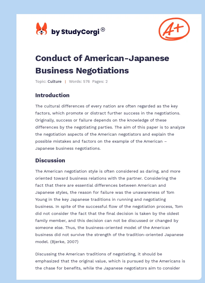Conduct of American-Japanese Business Negotiations. Page 1