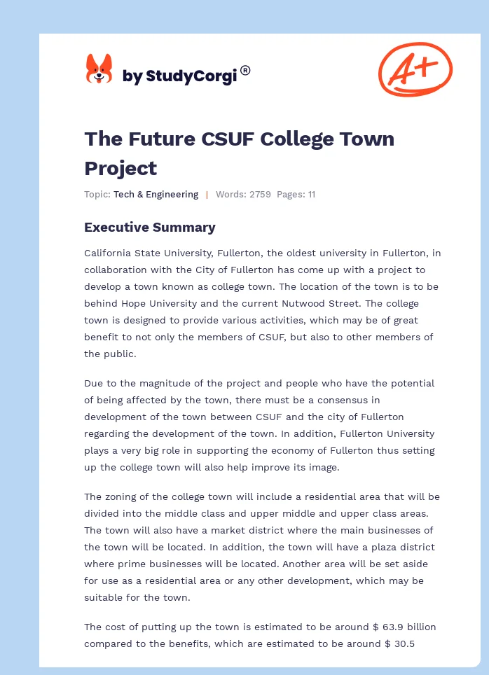 The Future CSUF College Town Project. Page 1