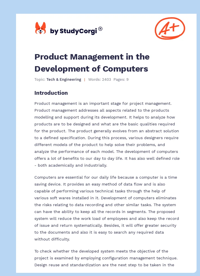 Product Management in the Development of Computers. Page 1
