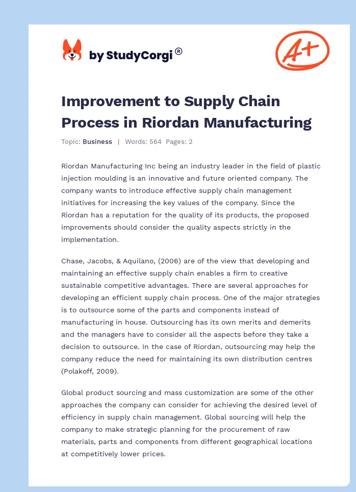 Improvement to Supply Chain Process in Riordan Manufacturing. Page 1