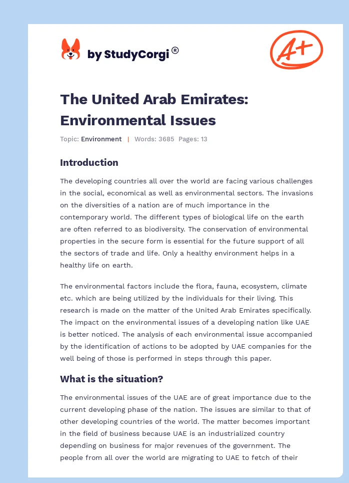 The United Arab Emirates: Environmental Issues. Page 1