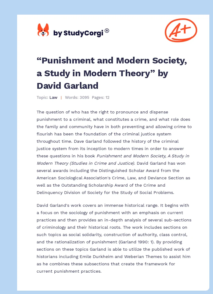 “Punishment and Modern Society, a Study in Modern Theory” by David Garland. Page 1