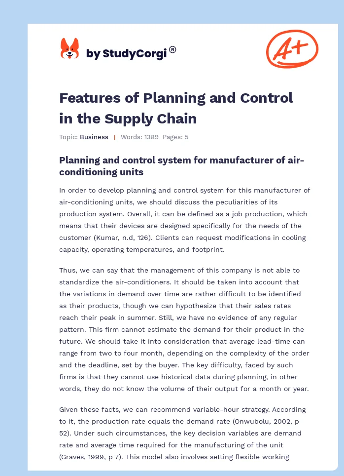 Features of Planning and Control in the Supply Chain. Page 1