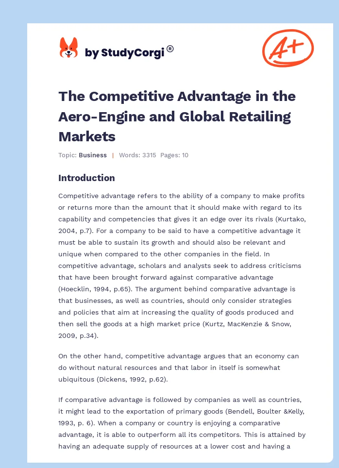 The Competitive Advantage in the Aero-Engine and Global Retailing Markets. Page 1