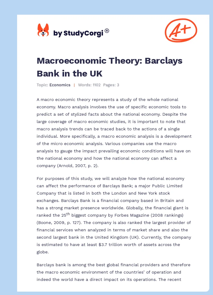 Macroeconomic Theory: Barclays Bank in the UK. Page 1