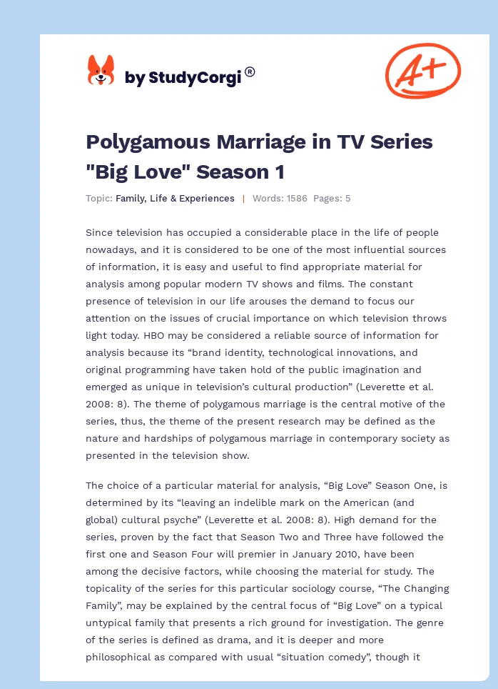 Polygamous Marriage in TV Series "Big Love" Season 1. Page 1