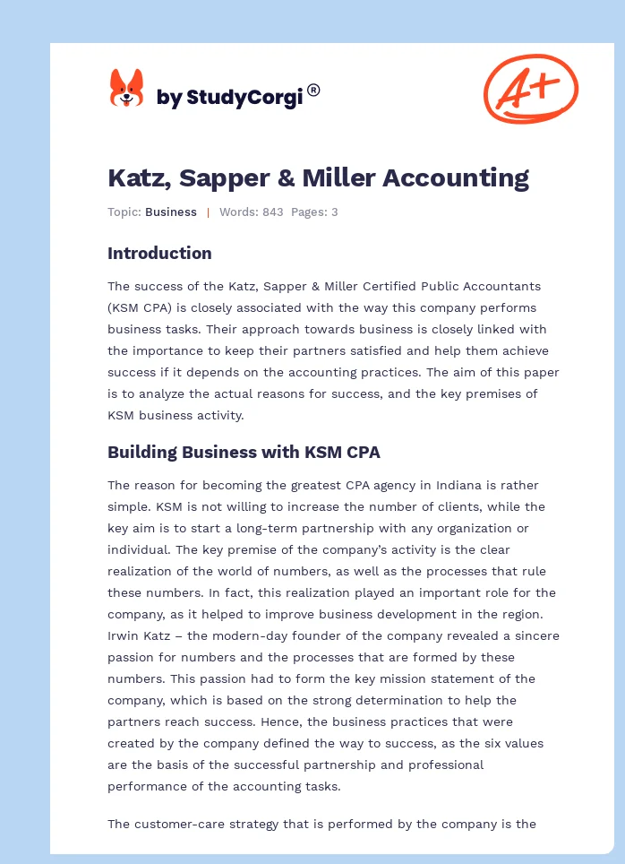 Katz, Sapper & Miller Accounting. Page 1