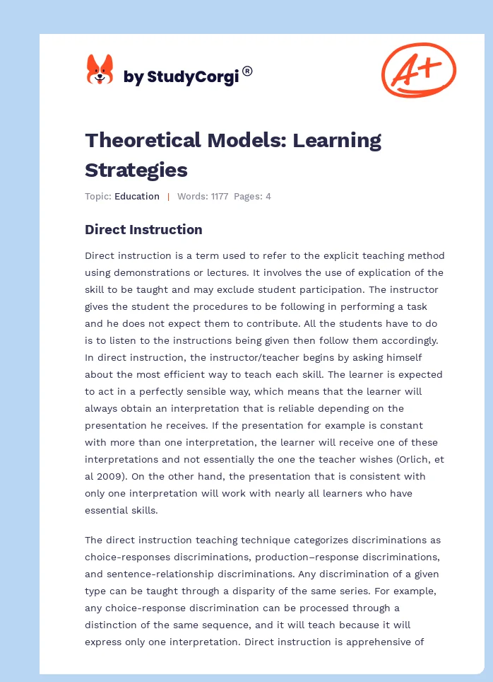 Theoretical Models: Learning Strategies. Page 1