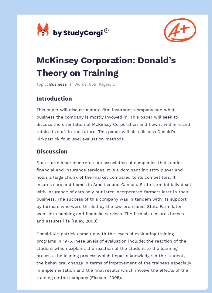 McKinsey Corporation: Donald’s Theory on Training. Page 1