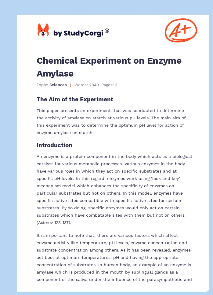 Chemical Experiment on Enzyme Amylase. Page 1