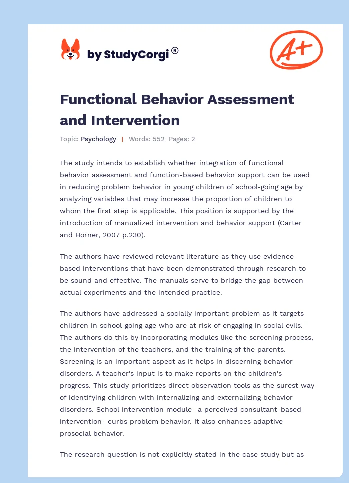 Functional Behavior Assessment and Intervention. Page 1