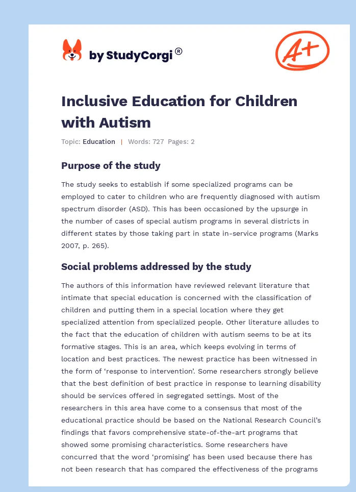 Inclusive Education for Children with Autism. Page 1