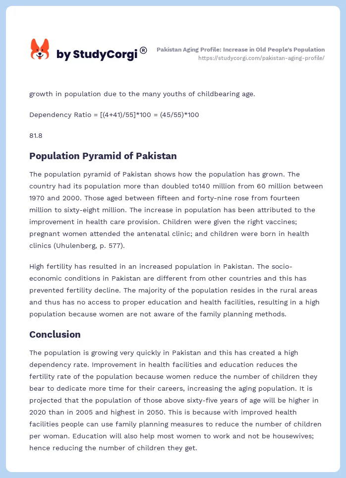 Pakistan Aging Profile: Increase in Old People’s Population. Page 2