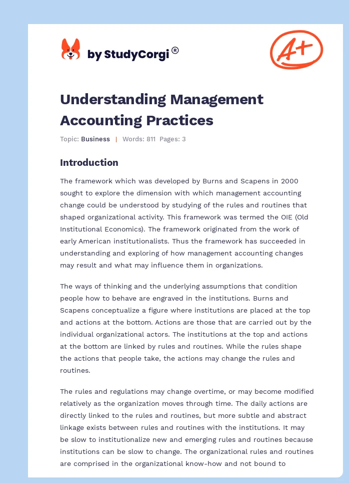 Understanding Management Accounting Practices. Page 1
