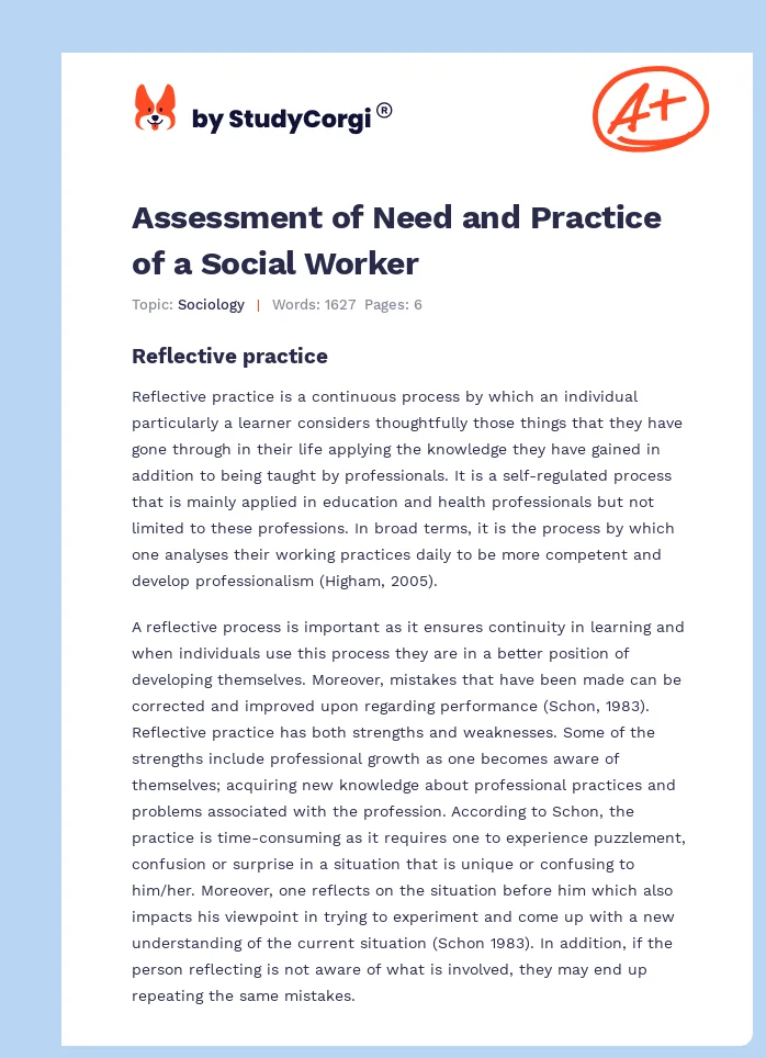 Assessment of Need and Practice of a Social Worker. Page 1