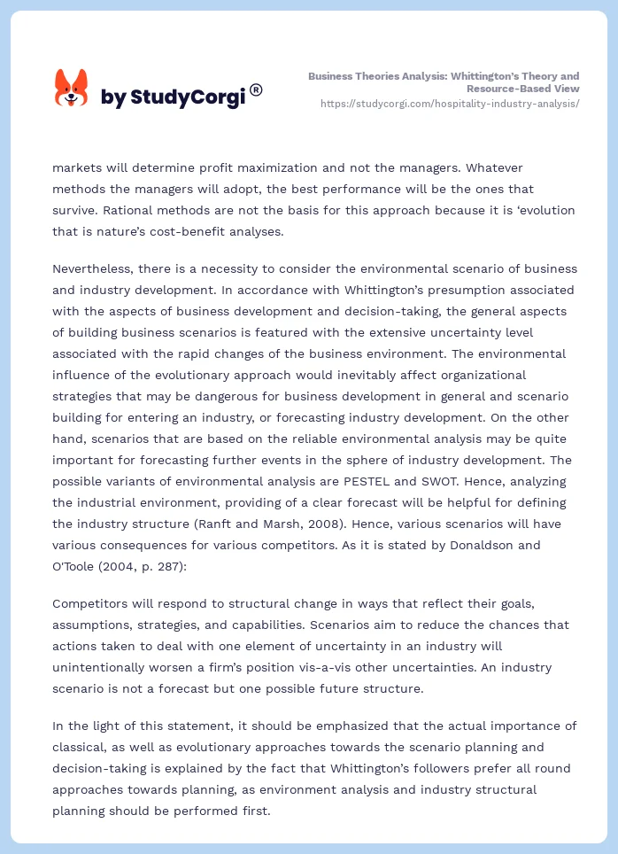 Business Theories Analysis: Whittington’s Theory and Resource-Based View. Page 2