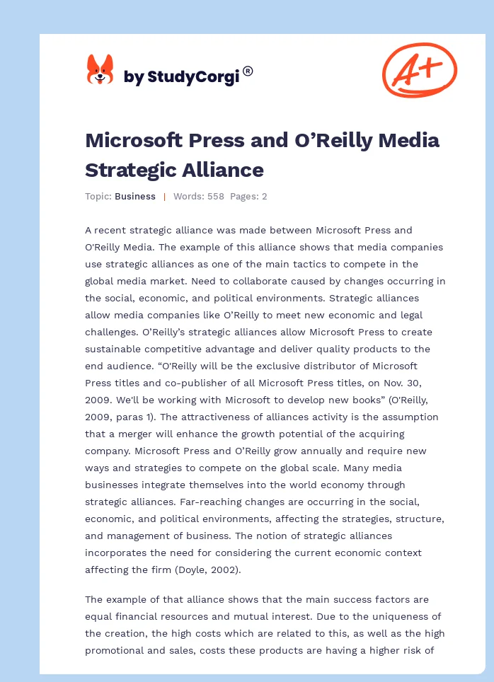 Microsoft Press and O’Reilly Media Strategic Alliance. Page 1