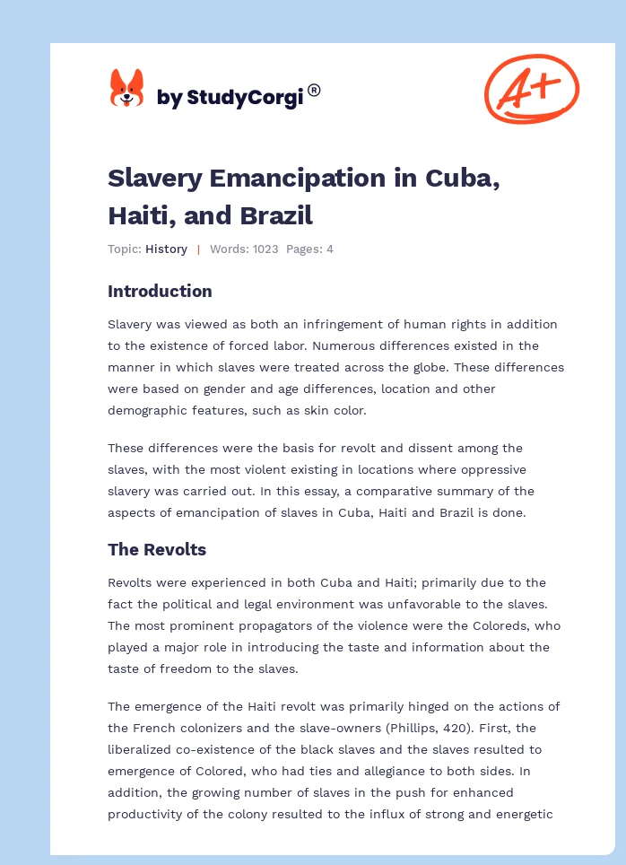 Slavery Emancipation in Cuba, Haiti, and Brazil. Page 1