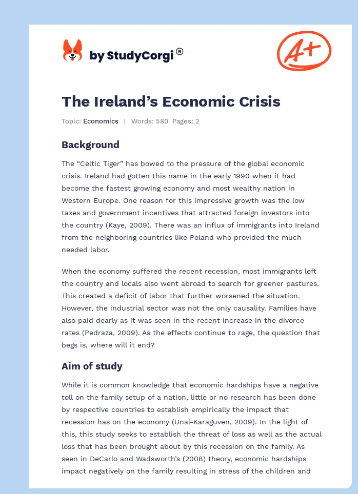 The Ireland’s Economic Crisis. Page 1