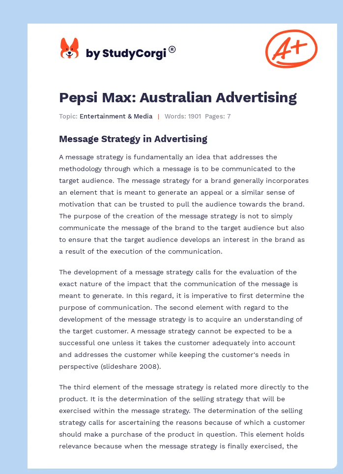 Pepsi Max: Australian Advertising. Page 1