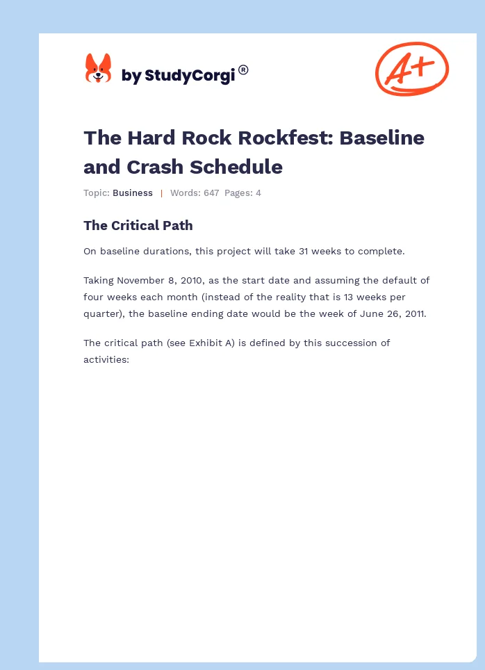 The Hard Rock Rockfest: Baseline and Crash Schedule. Page 1