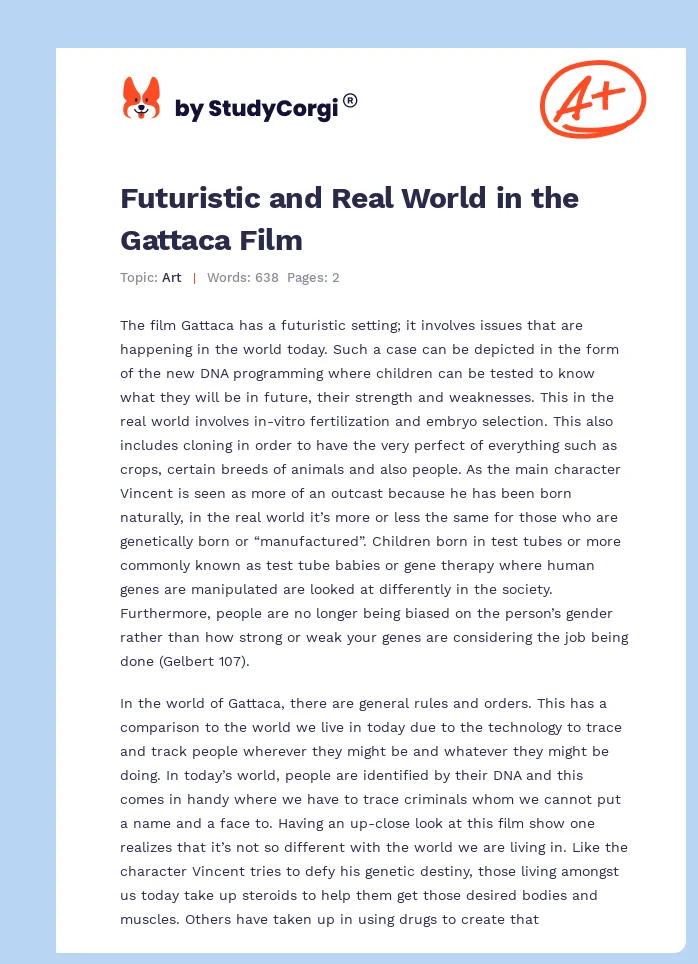 Futuristic and Real World in the Gattaca Film. Page 1