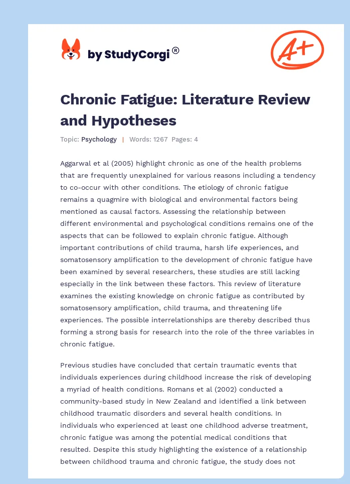 Chronic Fatigue: Literature Review and Hypotheses. Page 1