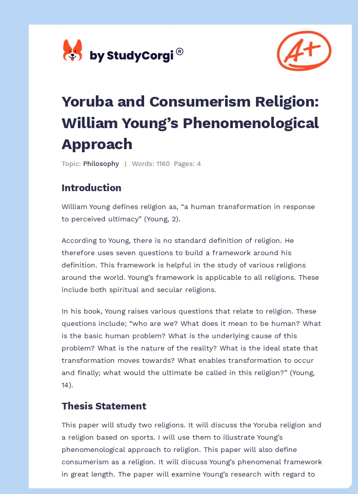 Yoruba and Consumerism Religion: William Young’s Phenomenological Approach. Page 1