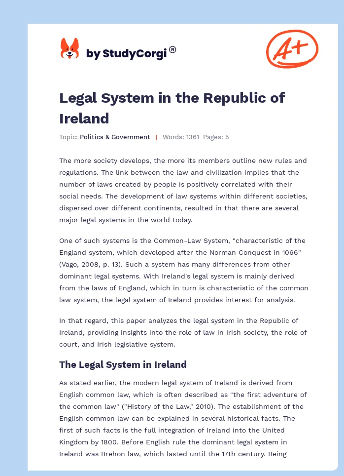 Legal System in the Republic of Ireland. Page 1