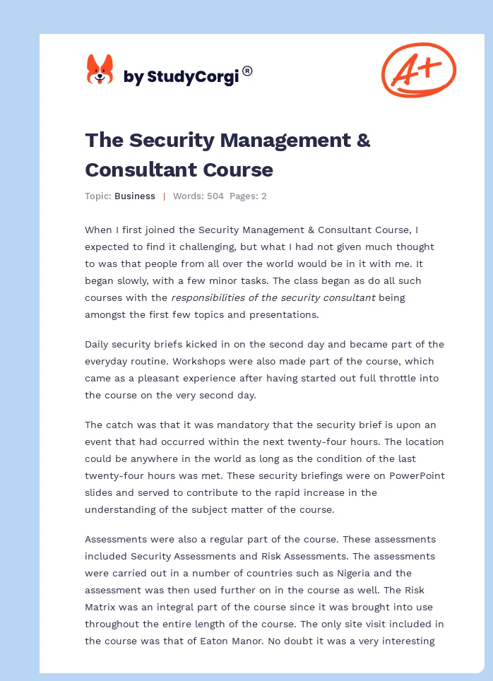 The Security Management & Consultant Course. Page 1