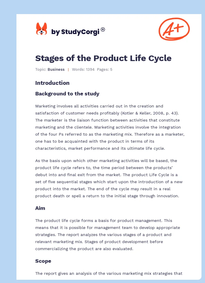 Stages of the Product Life Cycle. Page 1