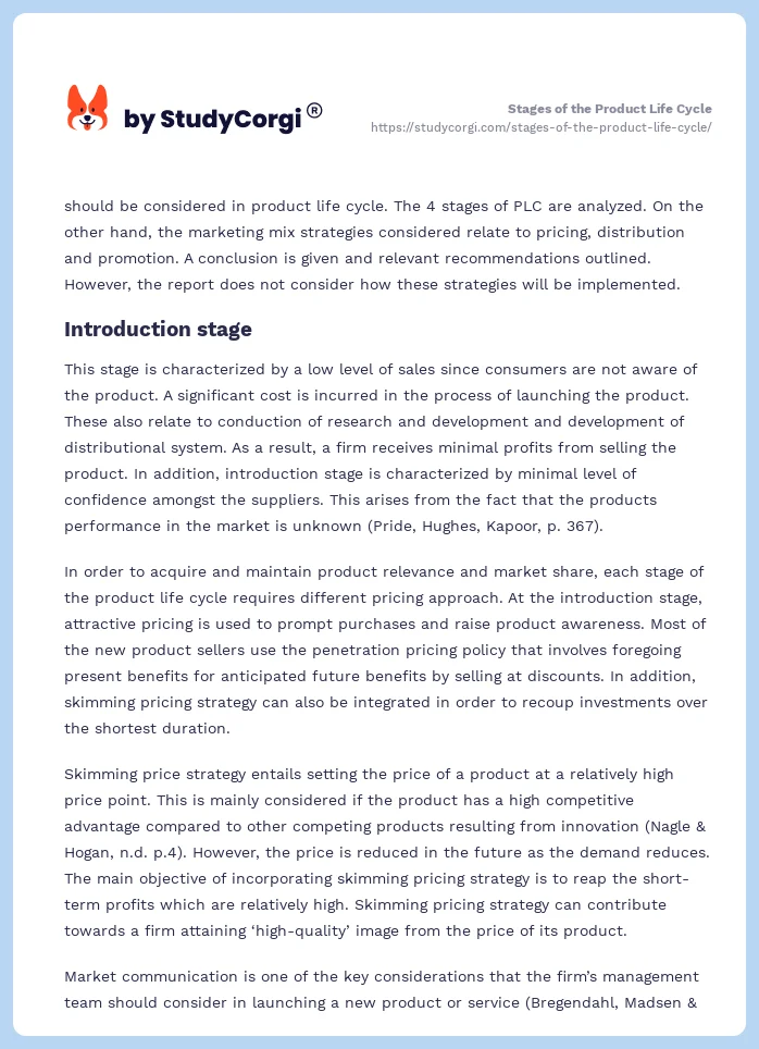 Stages of the Product Life Cycle. Page 2