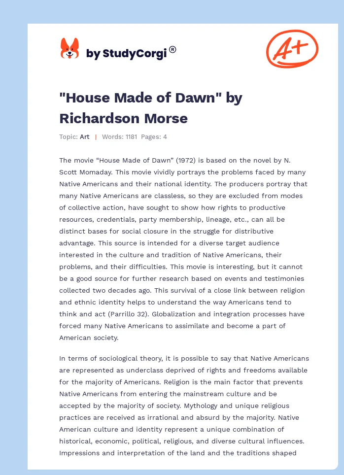 "House Made of Dawn" by Richardson Morse. Page 1