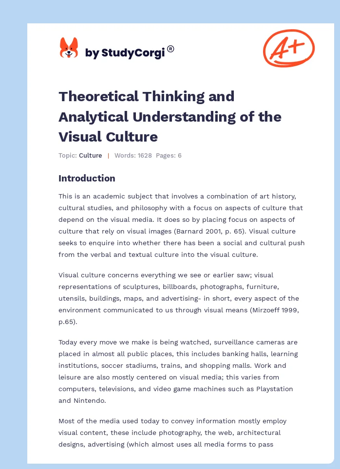 Theoretical Thinking and Analytical Understanding of the Visual Culture. Page 1